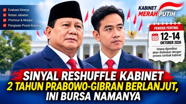Ilustrasi Prabowo Subianto dan Gibran Rakabuming Raka terkait sinyal reshuffle Kabinet Merah Putih dua tahun pemerintahan Prabowo-Gibran.
